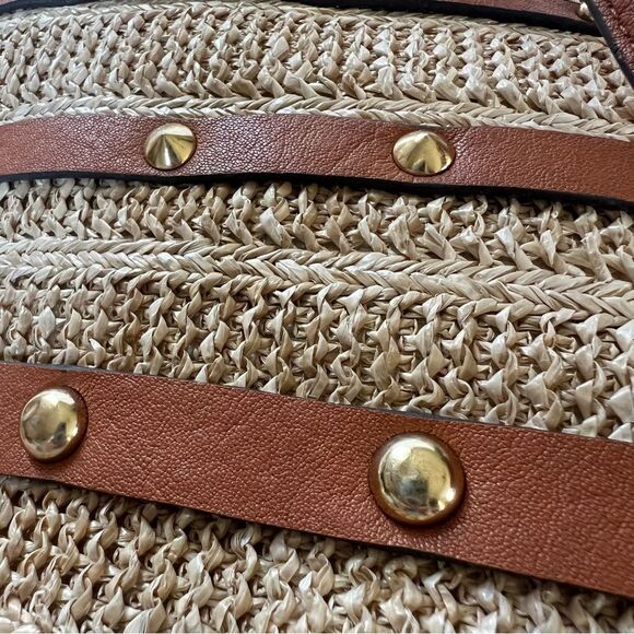 Jessica Simpson Lacey Straw Faux Leather Boho Beachy Tote Bag In Natural - Picture 6 of 14